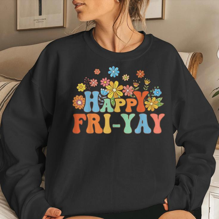 Happy Fri-Yay Friday Lovers Fun Teacher Groovy Women Sweatshirt Gifts for Her