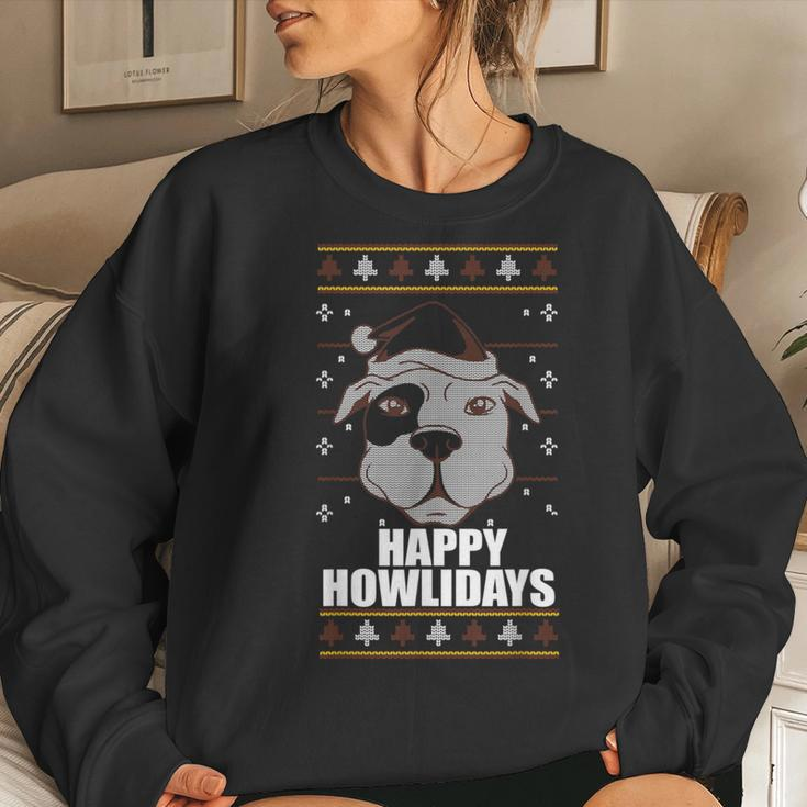 Happy Howlidays Ugly Christmas Sweater Pitbull Dog Meme Women Sweatshirt Gifts for Her