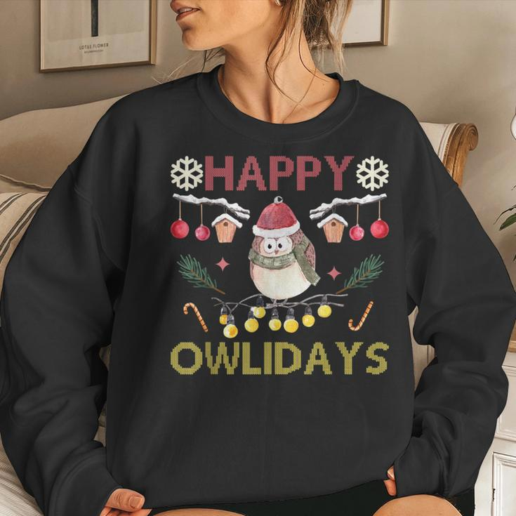 Happy Owlidays Ugly Christmas Sweater 2023 Christmas Owl Women Sweatshirt Gifts for Her