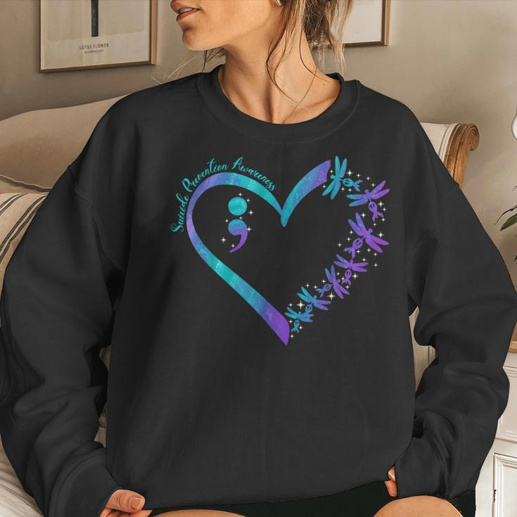 Heart Dragonfly Purple And Teal Suicide Prevention Awareness Women Sweatshirt Gifts for Her