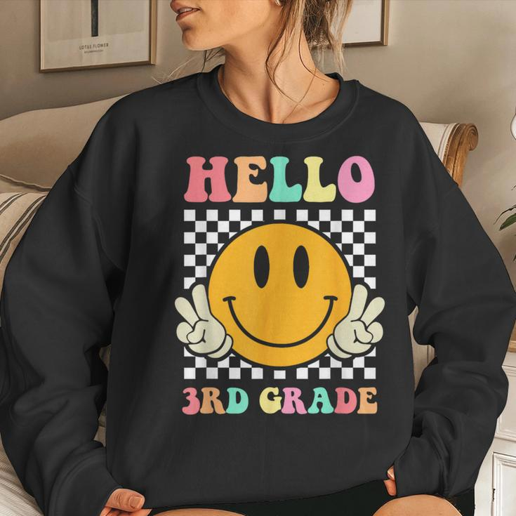 Hello 3Rd Grade Hippie Smile Face Back To School First Day Women Sweatshirt Gifts for Her
