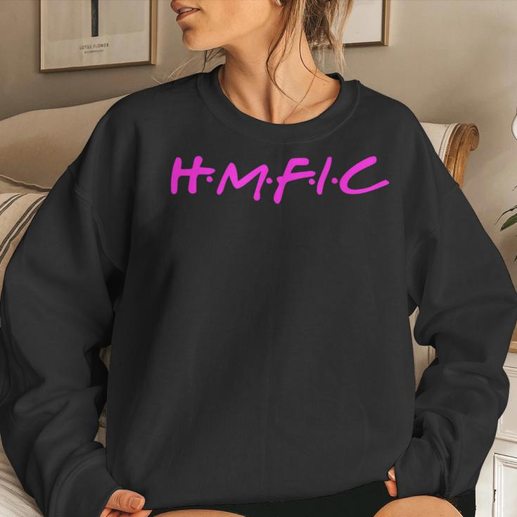 Hmfic With Bright Pink Head Mother Fucker In Charge Women Sweatshirt Gifts for Her