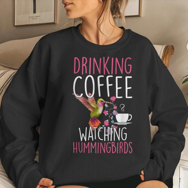 Hummingbird Love Drinking Coffee Watching Hummingbirds Women Crewneck Graphic Sweatshirt Gifts for Her