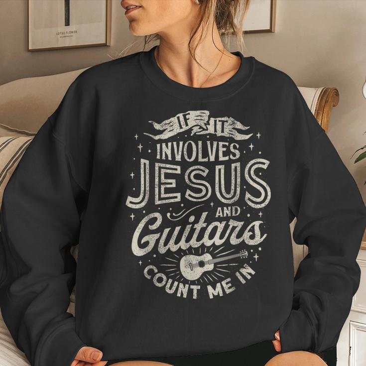 If It Involves Jesus And Guitars Guitarist Christian Music Women Crewneck Graphic Sweatshirt Gifts for Her