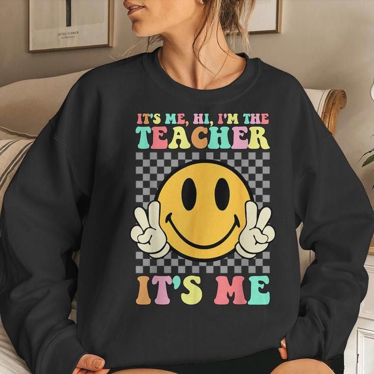 Its Me Hi Im The Teacher Retro Groovy Teacher Life Women Crewneck Graphic Sweatshirt Gifts for Her