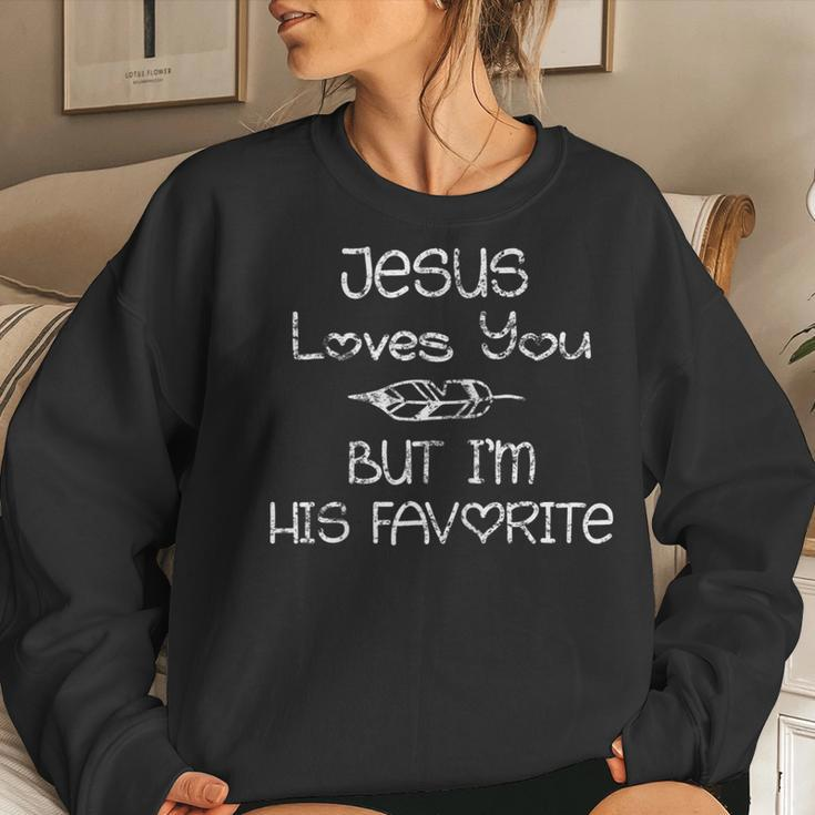Jesus Loves You But Im His Favorite Feather Women Sweatshirt Gifts for Her