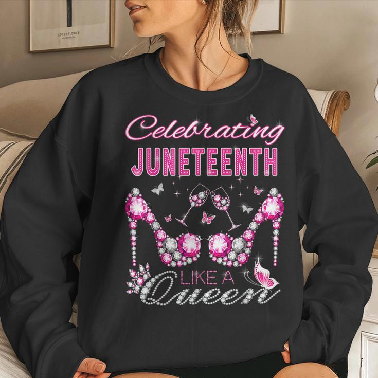 Junenth Black Women Queen Celebrate Independence Women Crewneck Graphic Sweatshirt Gifts for Her