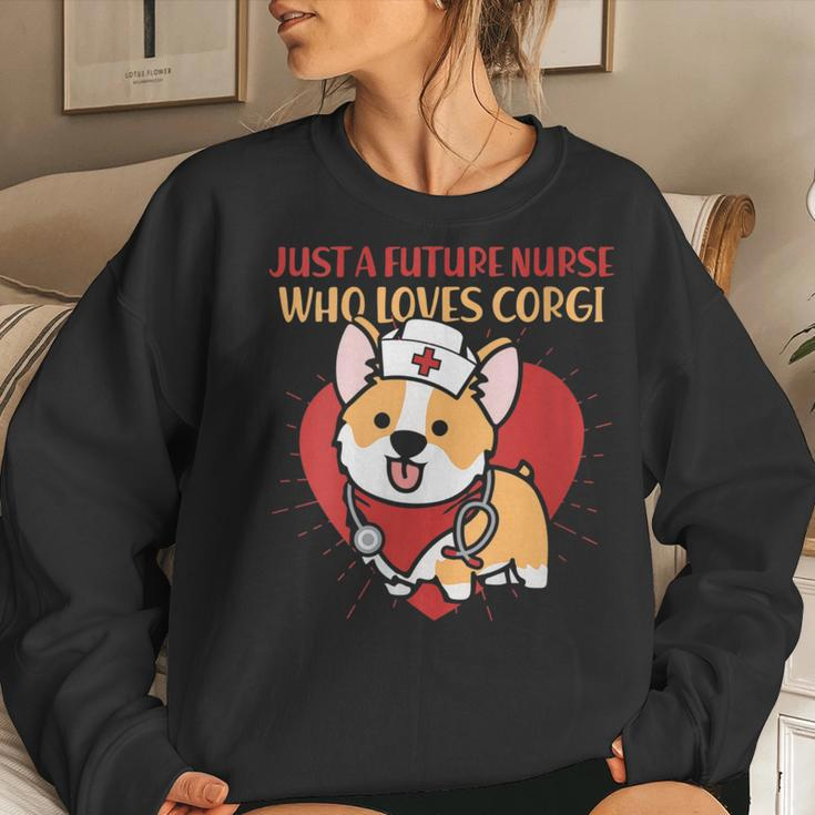 Just A Future Nurse Who Loves Corgi Dog Mom Dad Women Sweatshirt Gifts for Her
