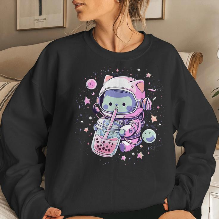 Kawaii Cat Bubble Boba Tea In Space Astronaut Anime Girls Women Sweatshirt Gifts for Her