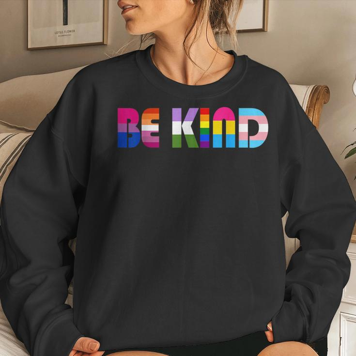 Be Kind Lgbt Flag Gay Les Pride Month Transgender Pansexual Women Sweatshirt Gifts for Her