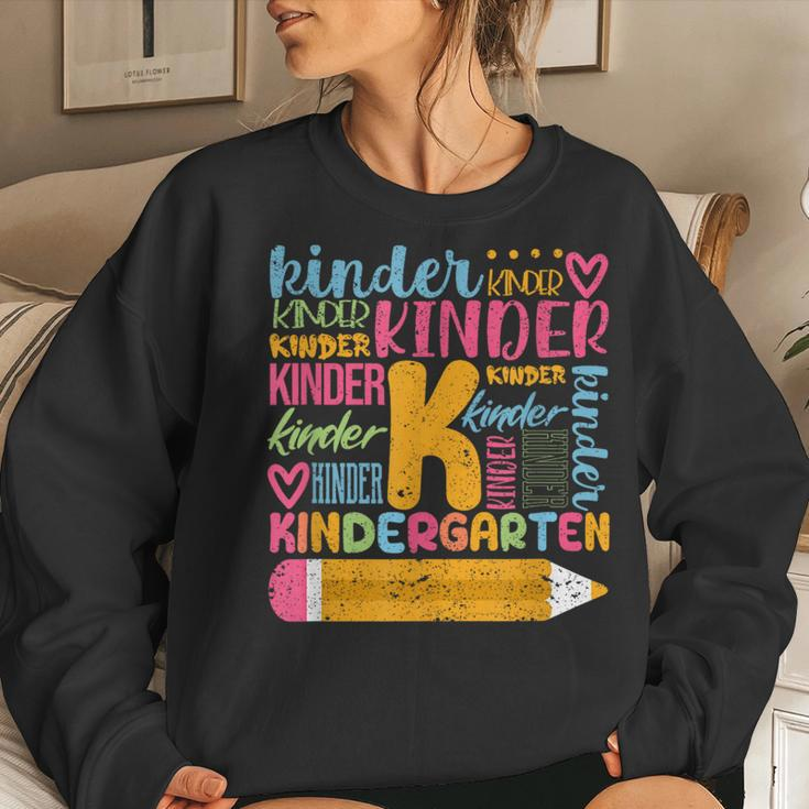 Kindergarten Typography Team Kinder Teacher Back To School Women Sweatshirt Gifts for Her