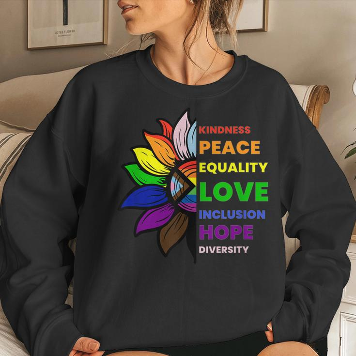 Kindness Peace Equality Sunflower Gay Pride Women Sweatshirt Gifts for Her