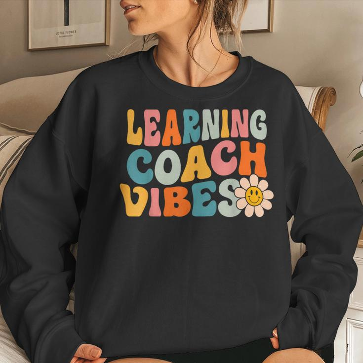 Learning Coach Vibes First Day Of School Retro Teachers Women Sweatshirt Gifts for Her