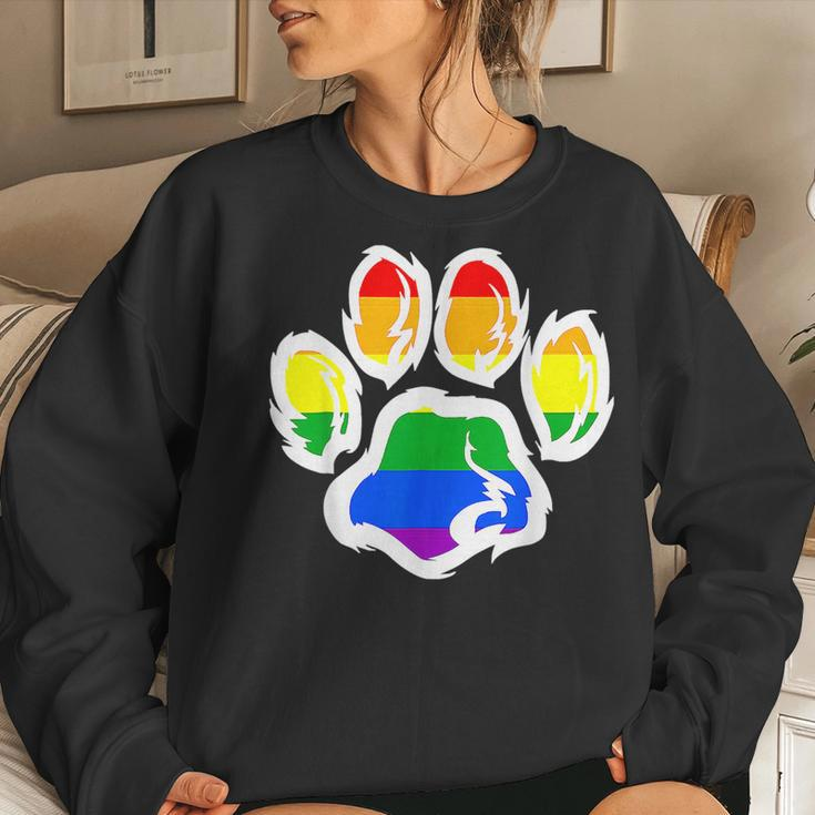 Lgbt Ally Furry Pride Rainbow Fursuit Dog Paw Print Sweatshirt Gifts for Her