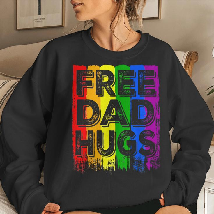 Lgbt Flag Proud Dad Free Mom Hugs Gay Lesbian Pride Rainbow Women Crewneck Graphic Sweatshirt Gifts for Her