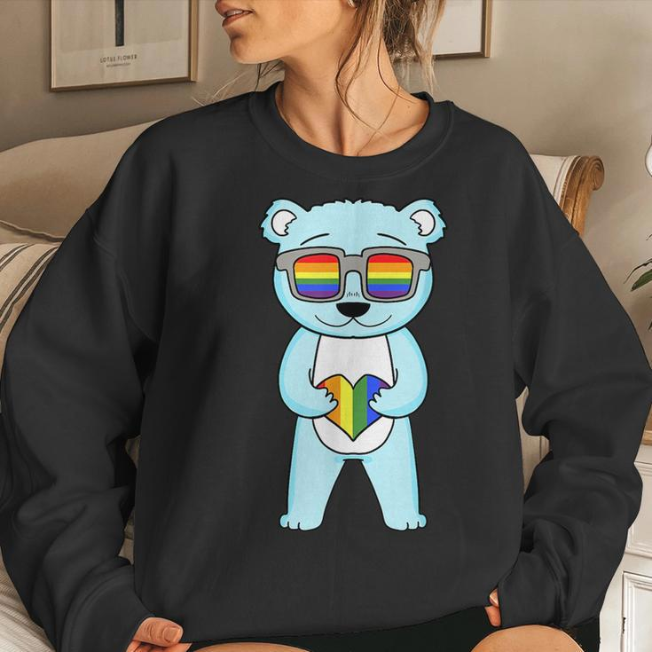 Lgbt Supporter Bear Rainbow Gay Pride Lgbt Heart Women Sweatshirt Gifts for Her