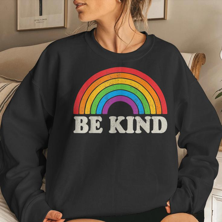 Lgbtq Be Kind Gay Pride Lgbt Ally Rainbow Flag Retro Vintage Sweatshirt Gifts for Her