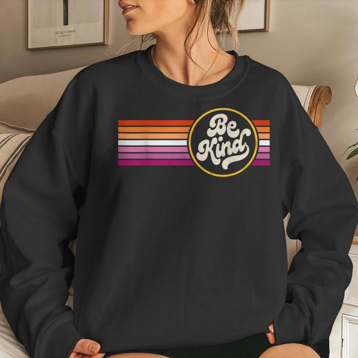 Lgbtq Be Kind Lesbian Pride Lgbt Ally Lesbian Flag Vintage Sweatshirt Gifts for Her