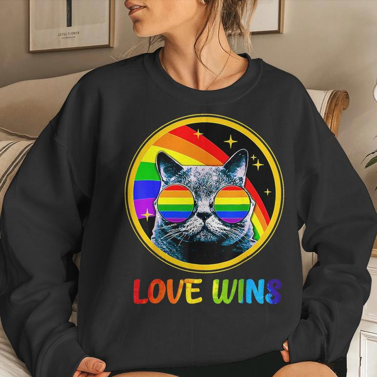 Lgbtq Love Wins Cat Gay Pride Lgbt Ally Rainbow Flag Women Sweatshirt Gifts for Her