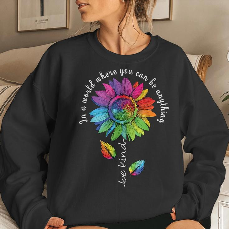 Lgbtq Rainbow Sunflower World Flower Pride Be Equality Kind Women Sweatshirt Gifts for Her