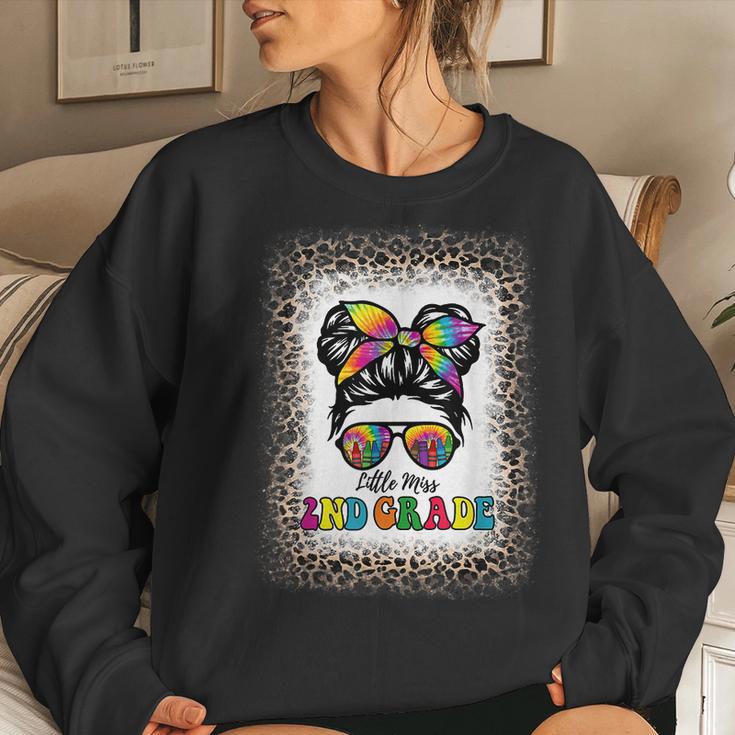 Little Miss 2Nd Grade Tie Dye Messy Bun Girl School Leopard Women Crewneck Graphic Sweatshirt Gifts for Her