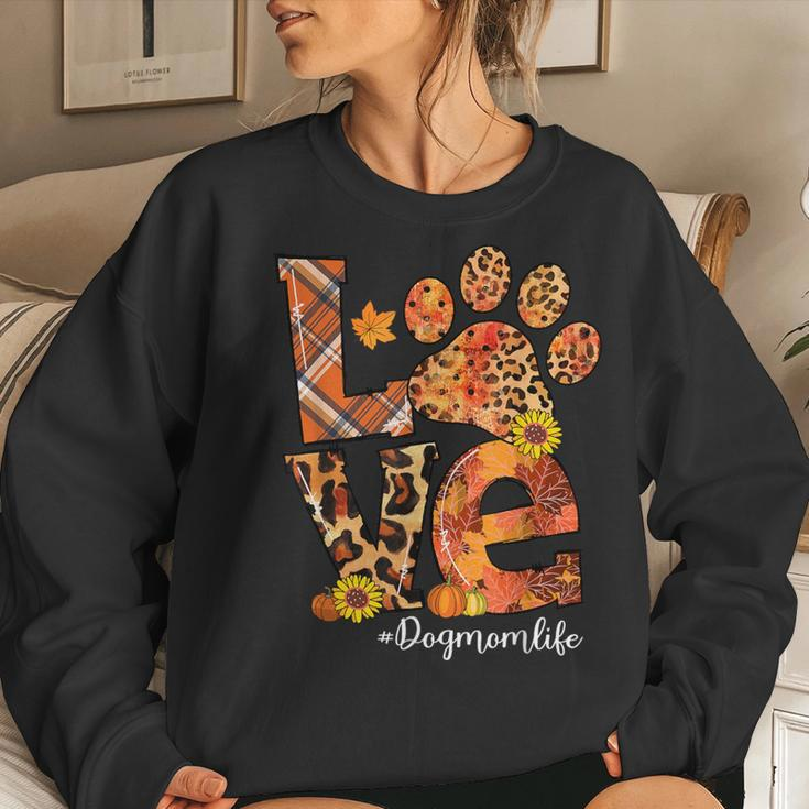 Love Dog Paw Pumpkin Leopard Dog Mom Life Fall Thanksgiving Women Sweatshirt Gifts for Her
