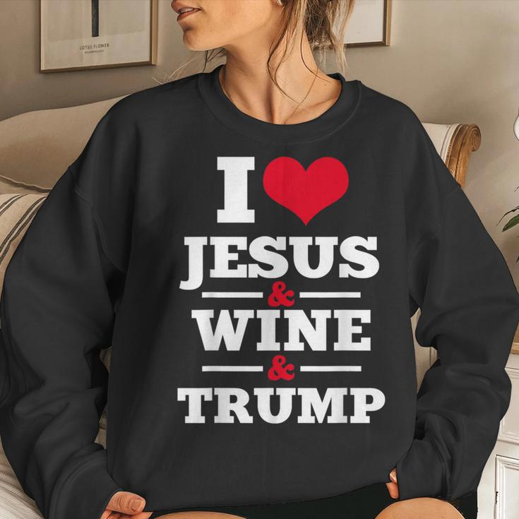 Love Jesus Wine Trump Religious Christian Faith Mom Women Sweatshirt Gifts for Her