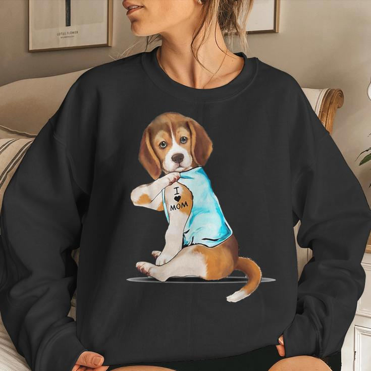 I Love Mom Beagle Harrier Tattooed Women Sweatshirt Gifts for Her