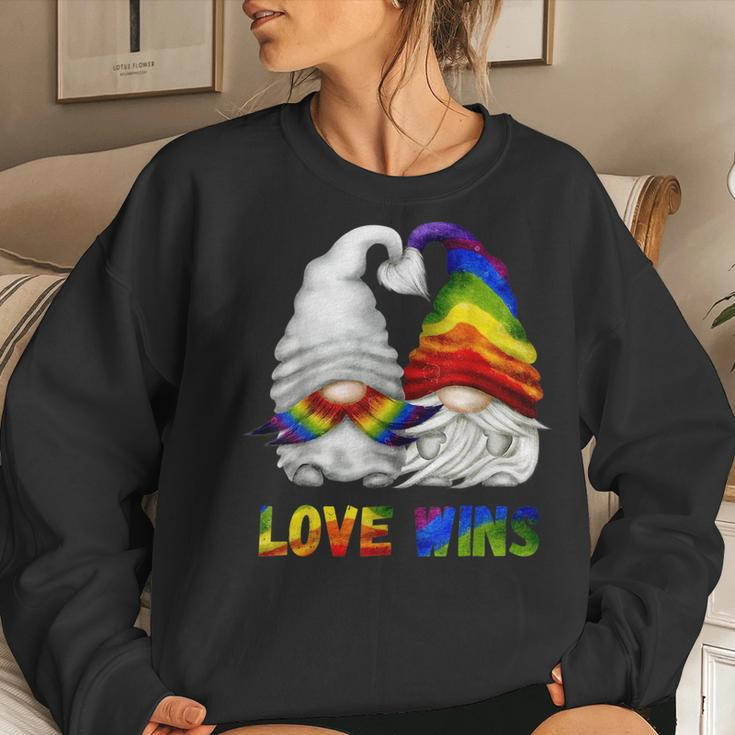 Love Wins - Cute Lgbtq Rainbow Gnomes For Proud Gay Couple Women Sweatshirt Gifts for Her