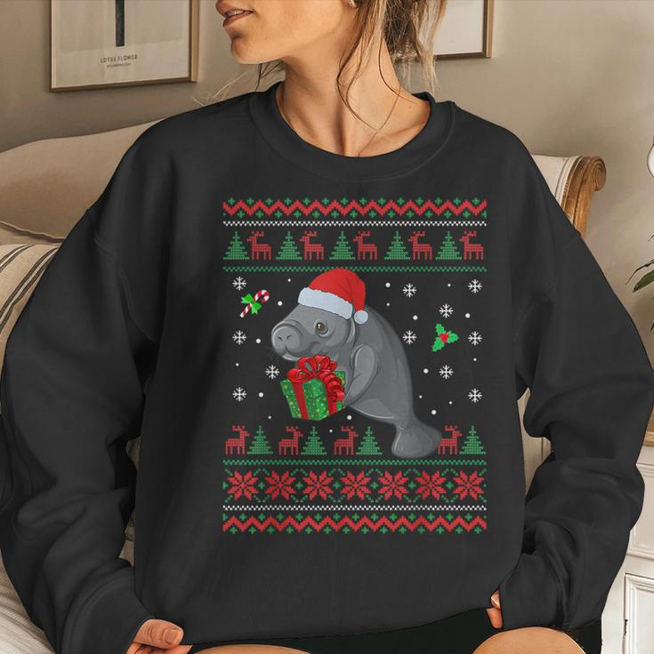 Mana Christmas Sweater Ugly Xmas Sea Cow Santa Hat Women Sweatshirt Gifts for Her