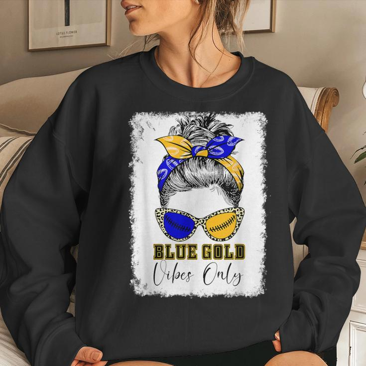 Messy Bun Blue And Gold Vibes Only School Football Game Day Women Sweatshirt Gifts for Her