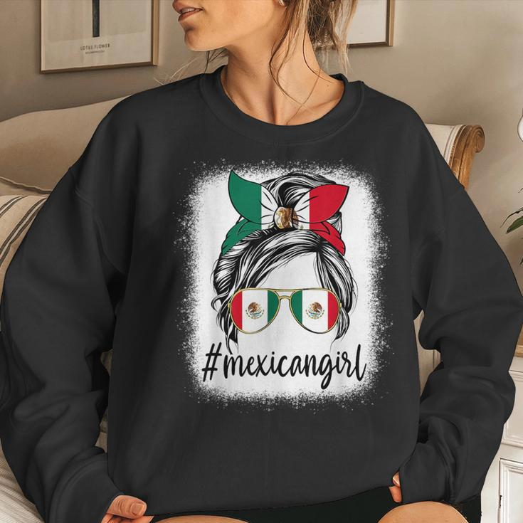 Mexican Girl Mexico Messy Bun Mexican Flag Hispanic Heritage Women Sweatshirt Gifts for Her