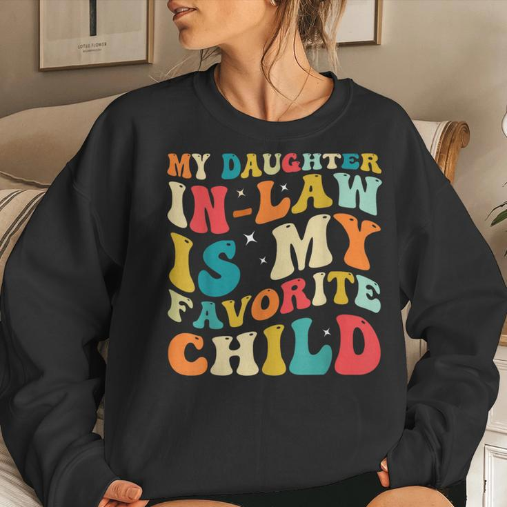 My Daughter In Law Is My Favorite Child Funny Family Groovy Women Crewneck Graphic Sweatshirt Gifts for Her