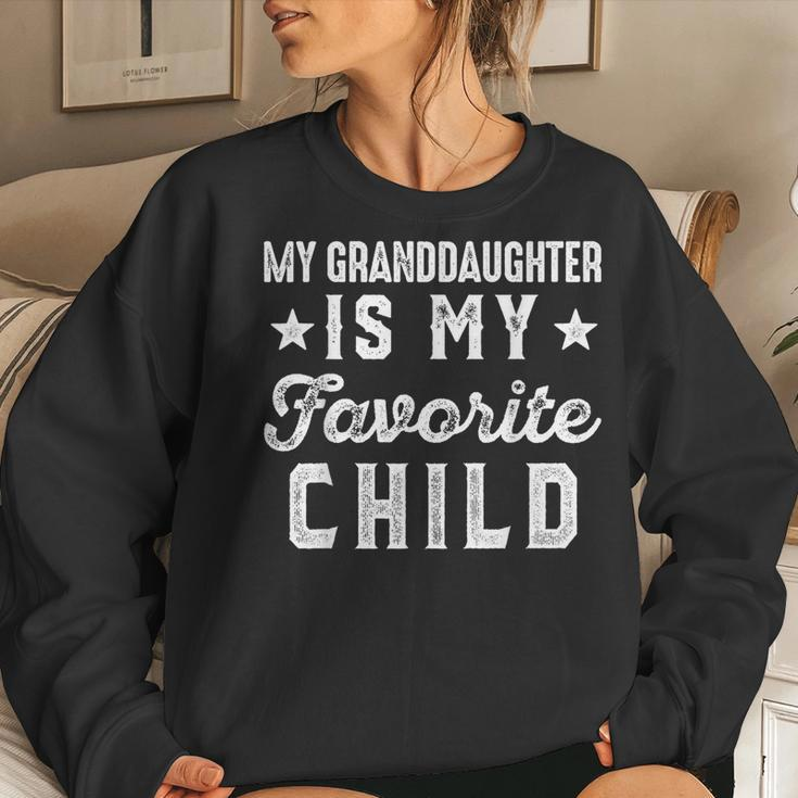 My Granddaughter Is My Favorite Child Funny Grandpa Grandma Women Crewneck Graphic Sweatshirt Gifts for Her