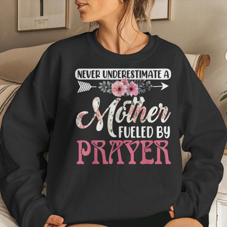 Never Underestimate A Mother Fueled By Prayer Mothers Day Women Crewneck Graphic Sweatshirt Gifts for Her