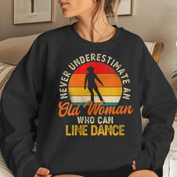 Never Underestimate An Old Woman Who Can Line Dance Gift For Womens Women Crewneck Graphic Sweatshirt Gifts for Her