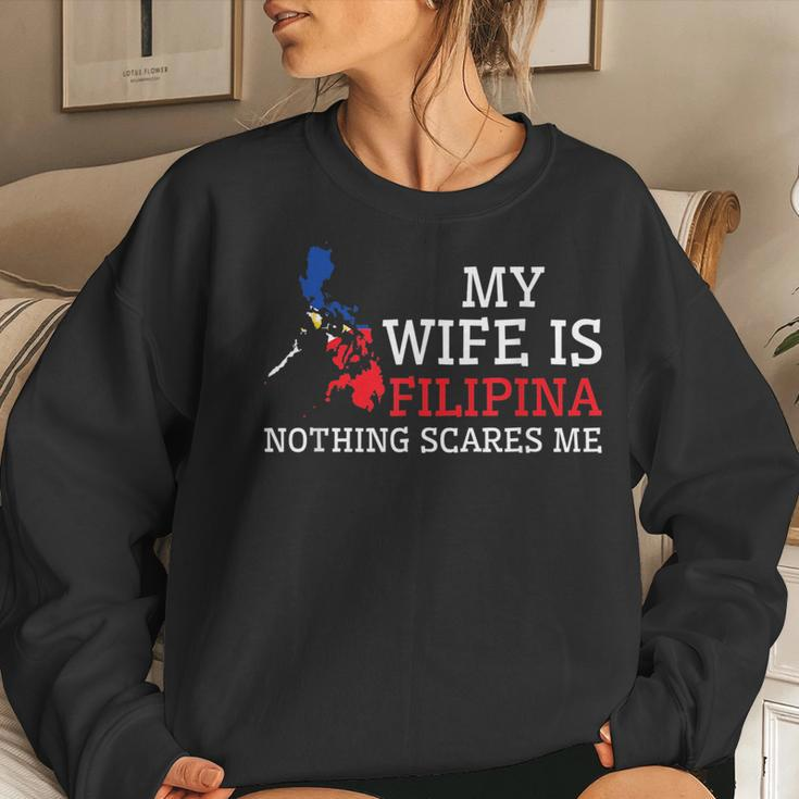 Nothing Scares Me My Wife Is Filipina Husband Philippines Women Crewneck Graphic Sweatshirt Gifts for Her