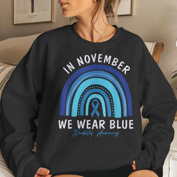 In November We Wear Blue Rainbow Diabetes Awareness Women Sweatshirt Gifts for Her