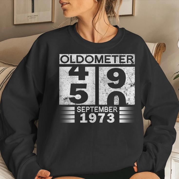 Oldometer 49-50 Born In September 1973 Funny 50Th Birthday Women Crewneck Graphic Sweatshirt Gifts for Her