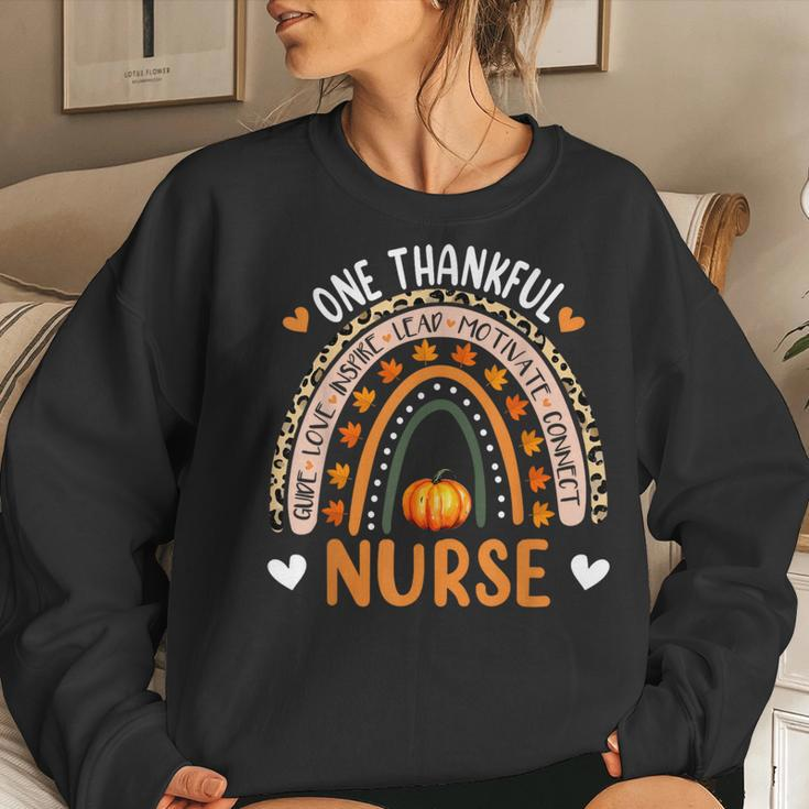 One Thankful Nurse Rainbow Leopard Pumpkin Thanksgiving Women Sweatshirt Gifts for Her