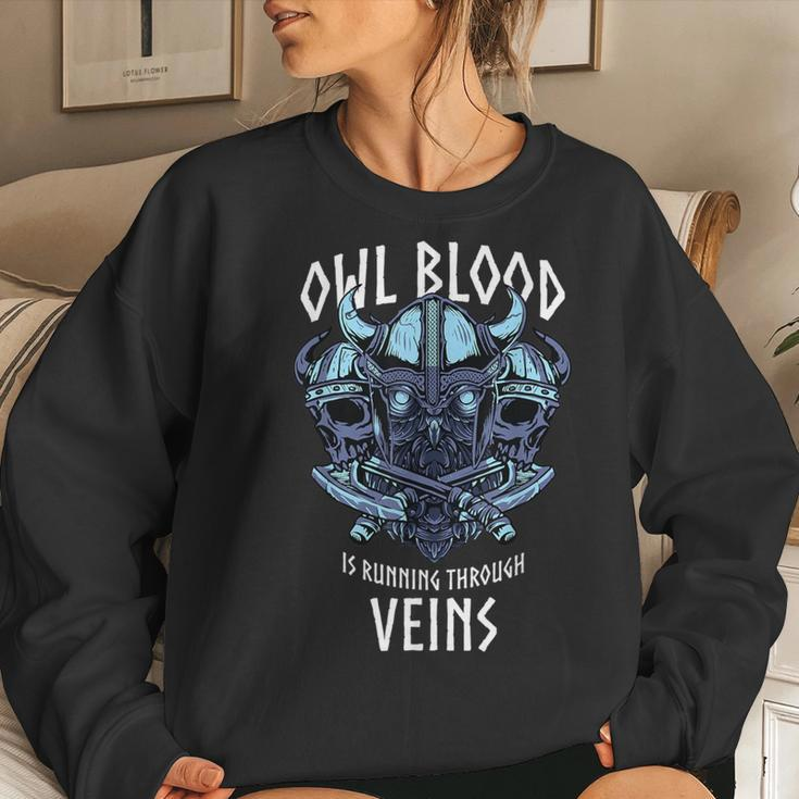 Owl Blood Runs Through My Veins Viking Owl Women Sweatshirt Gifts for Her