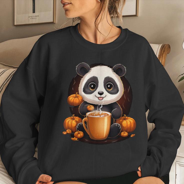 Panda Pumpkin Spice Latte Fall Autumn Halloween Women Sweatshirt Gifts for Her