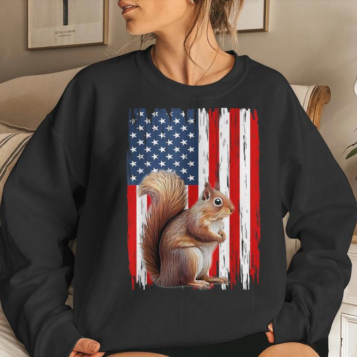 Patriotic Squirrel Usa Flag American 4Th Of July Women Sweatshirt Gifts for Her