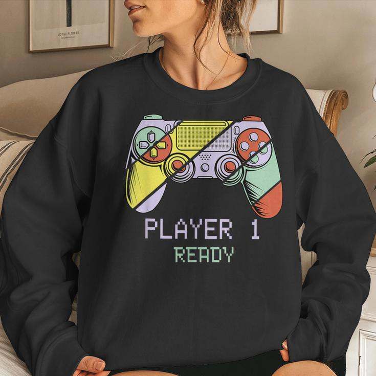 Player 1 Ready Future Dad & Mom Baby Announcement Cute Women Sweatshirt Gifts for Her