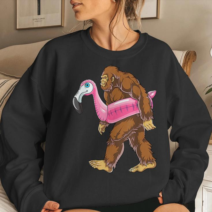 Pool Party Bigfoot Flamingo Men Women Sasquatch Pink Float Women Crewneck Graphic Sweatshirt Gifts for Her