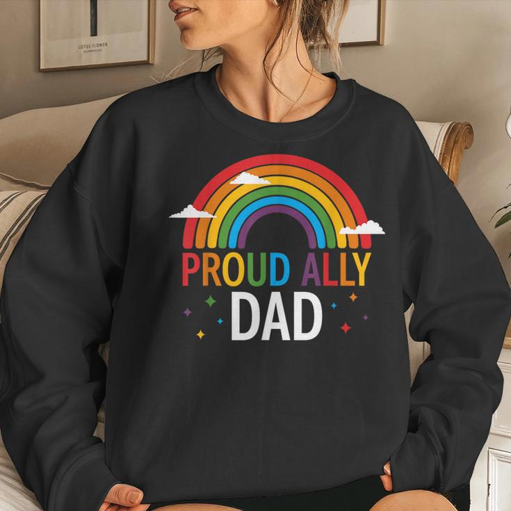 Proud Ally Dad Lgbt Vintage Rainbow Gay Pride Daddy Lgbt Women Crewneck Graphic Sweatshirt Gifts for Her