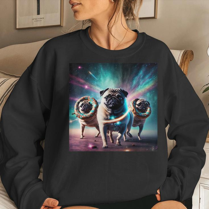 Pugs In Space With Donuts Cute Pug Boys Girls Women Sweatshirt Gifts for Her