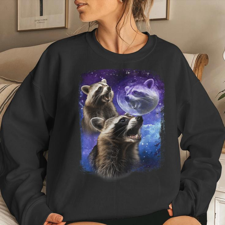 Racoons Howling At The Moon Three Racoon Meme Vintage Women Sweatshirt Gifts for Her