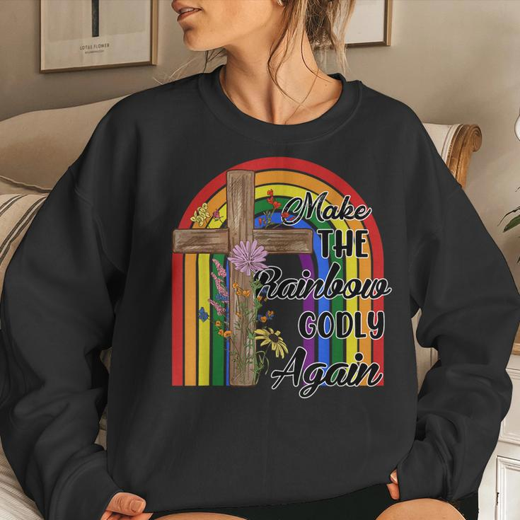 Make The Rainbow Godly Again Lgbt Flag Gay Pride Christian Women Sweatshirt Gifts for Her