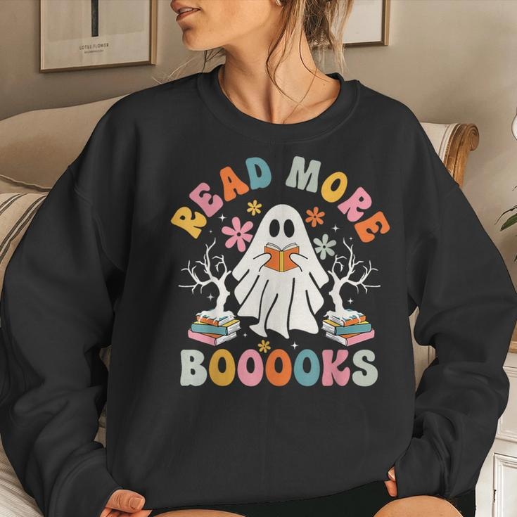 Read More Books Halloween Groovy Boo Read Books Ghost Nerd Women Sweatshirt Gifts for Her
